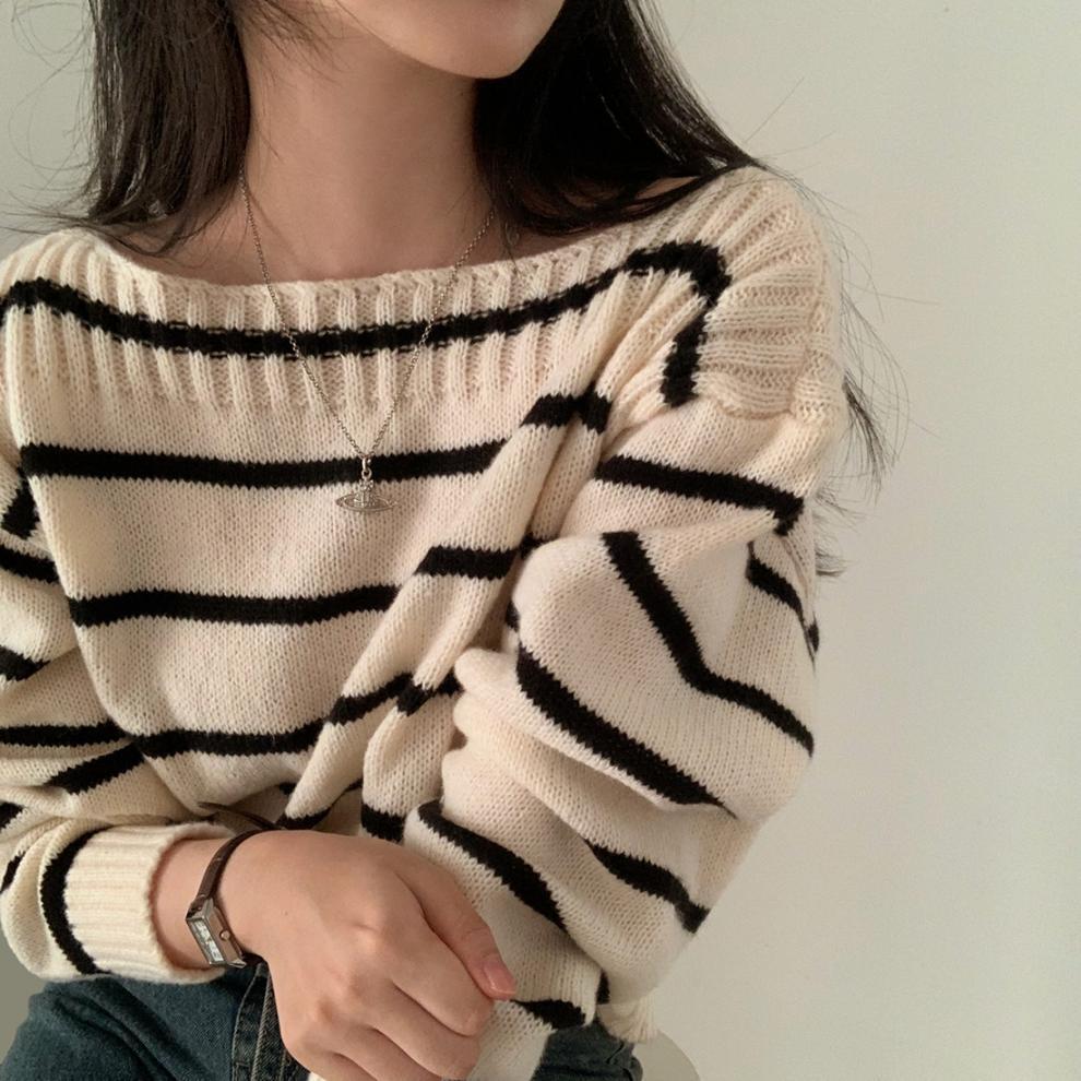 【tops】ボーダー柄ニットセーター M27493