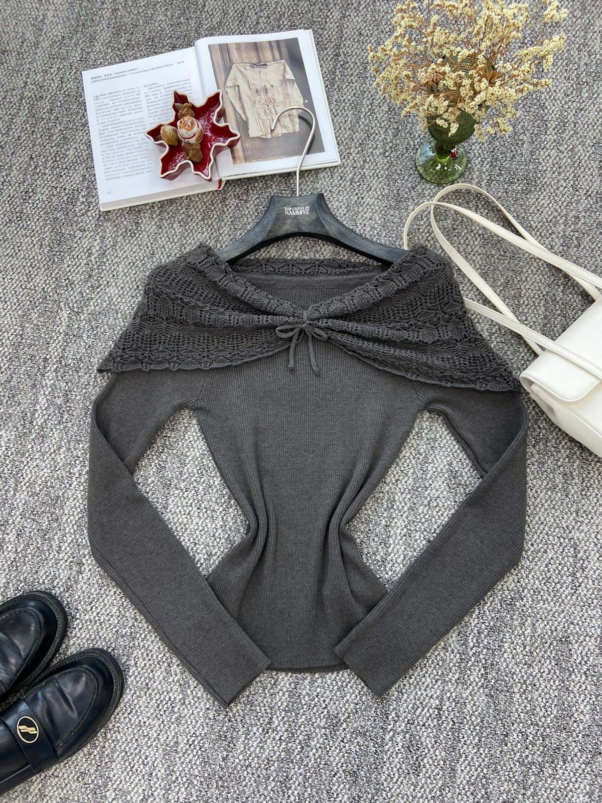 【tops】フェイクレイヤードニットトップス Q8937