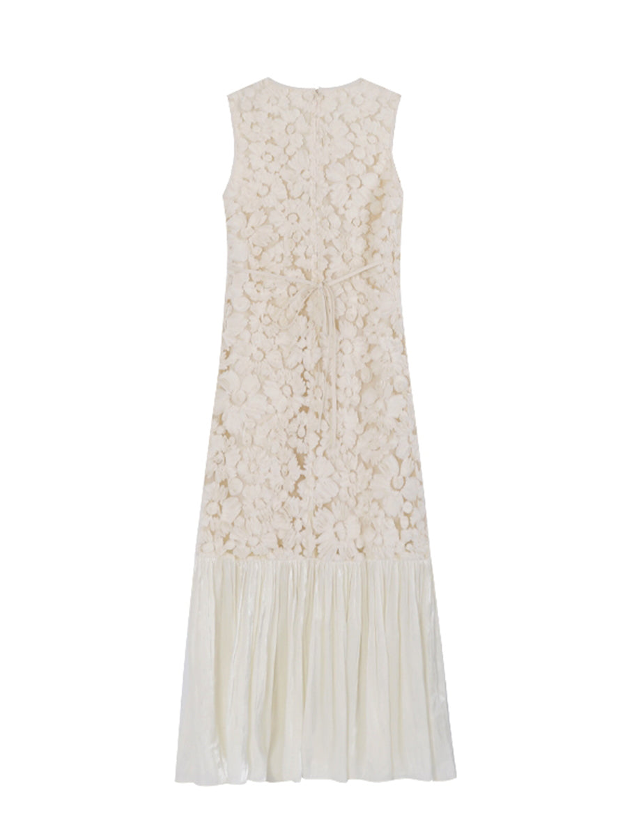 【dress】Vネックチュールドッキングロングベストワンピース Q8824