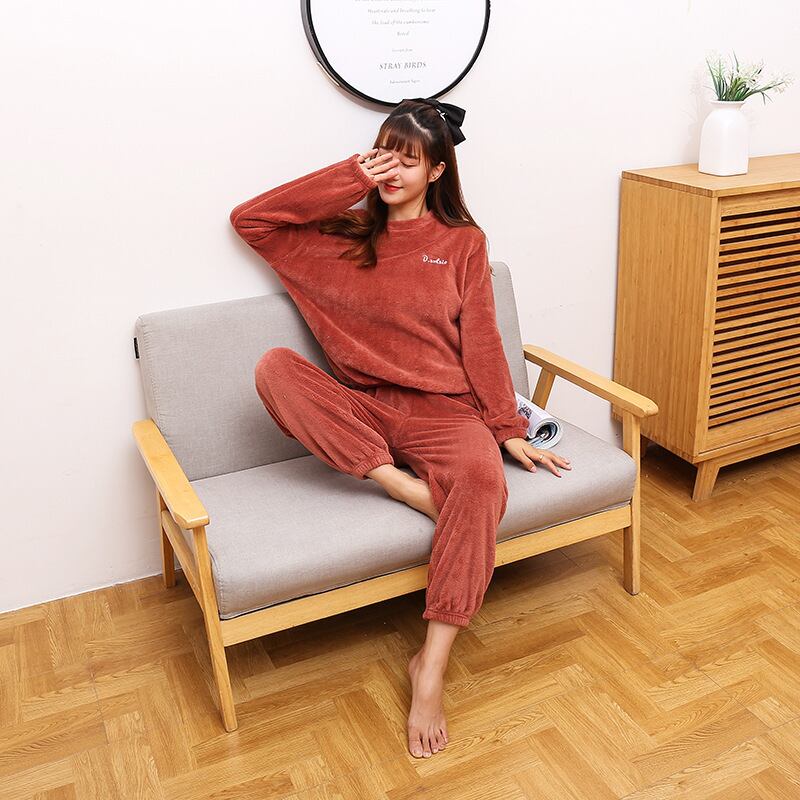 【ホーム・生活】ラウンドネック長袖厚手パジャマ上下セットルームウェアF1087