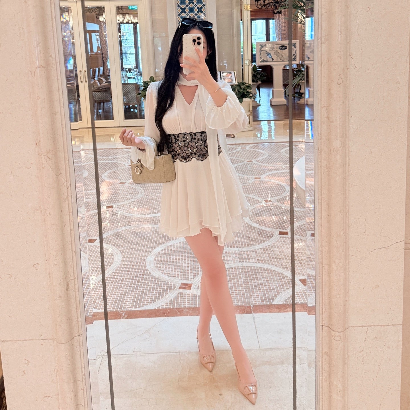 【dress】レースドッキングシフォンミニワンピース N3767