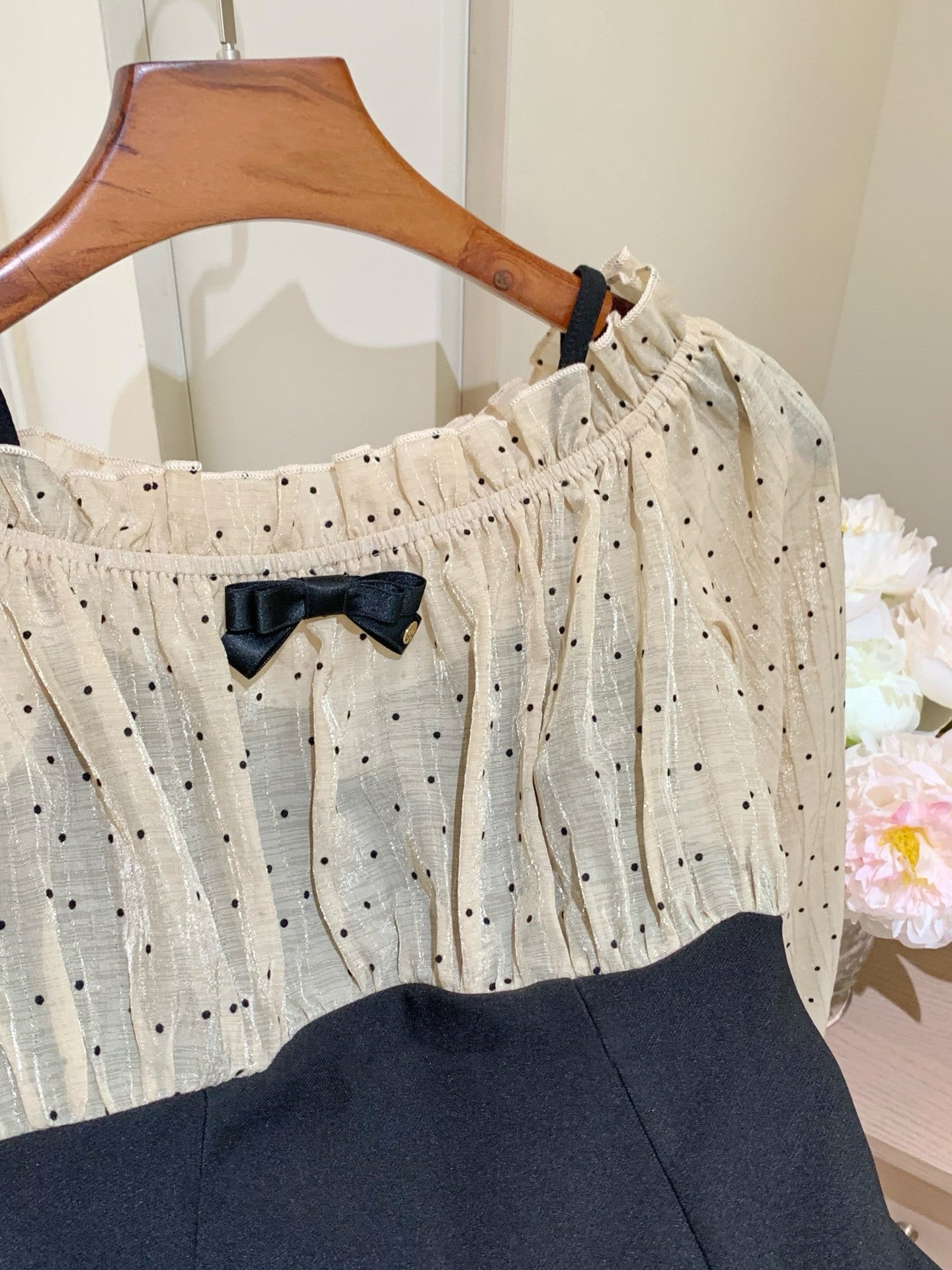 【dress】オフショルドットドッキングミニワンピース N3772