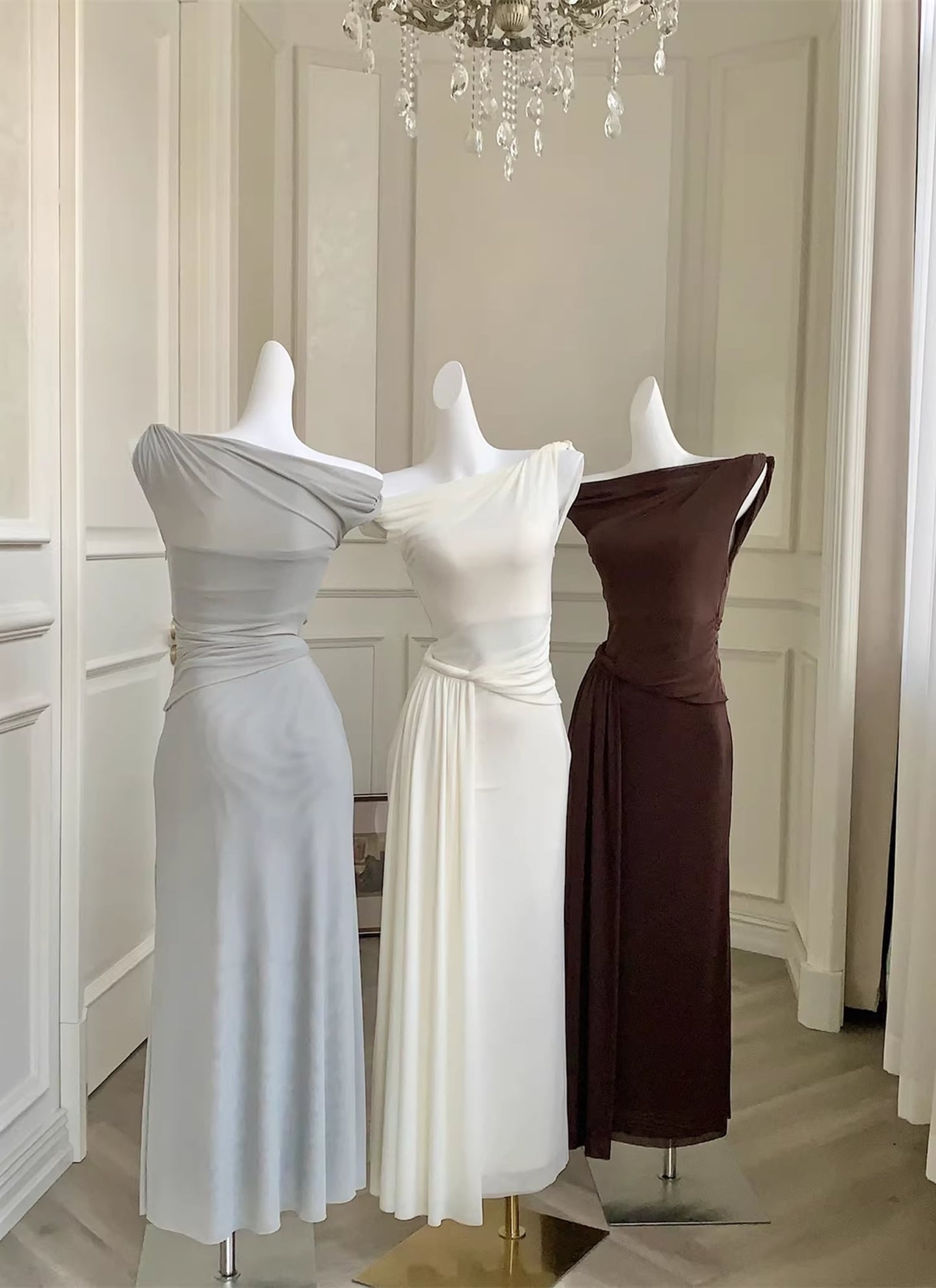 【dress】オフショルダーチュールロングワンピース Q8378