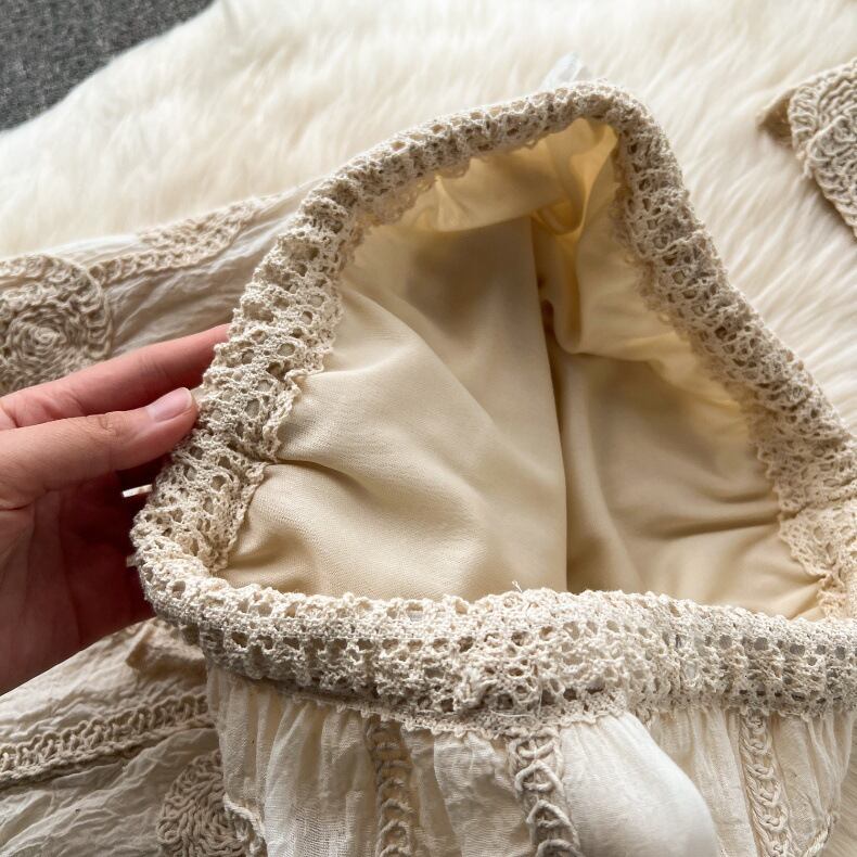 【set】半袖ブラウス+カート透かし彫り2点セットF7043