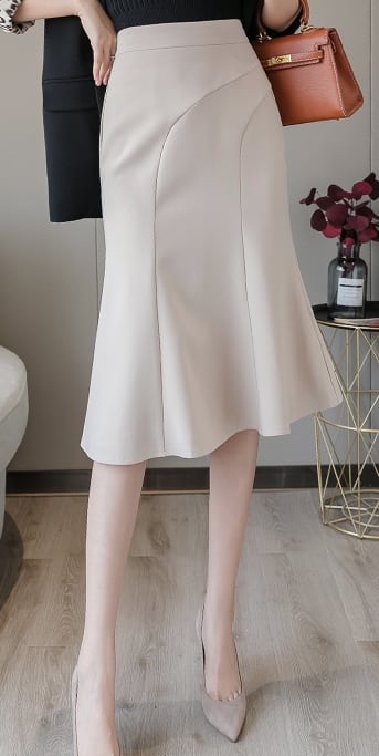 【bottoms】清新気質アップ無地OL通勤フリルギャザー飾りハイウエストスカート