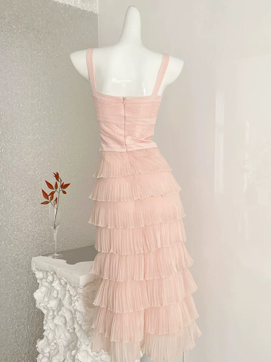 【dress】リボン付きティアードキャミワンピース Q7679