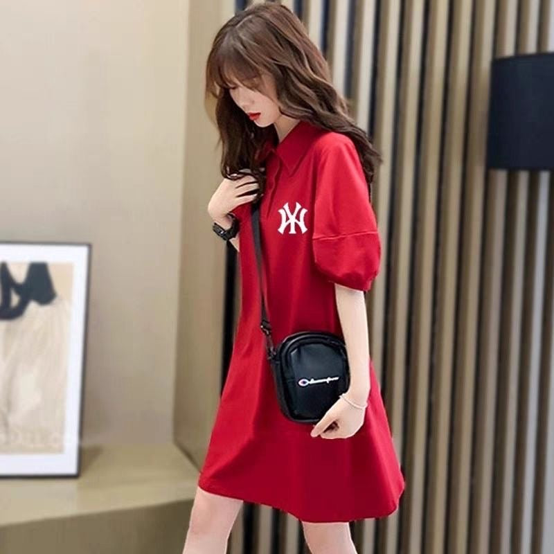 【dress】2色POLOネックパフ袖ワンピースF7672