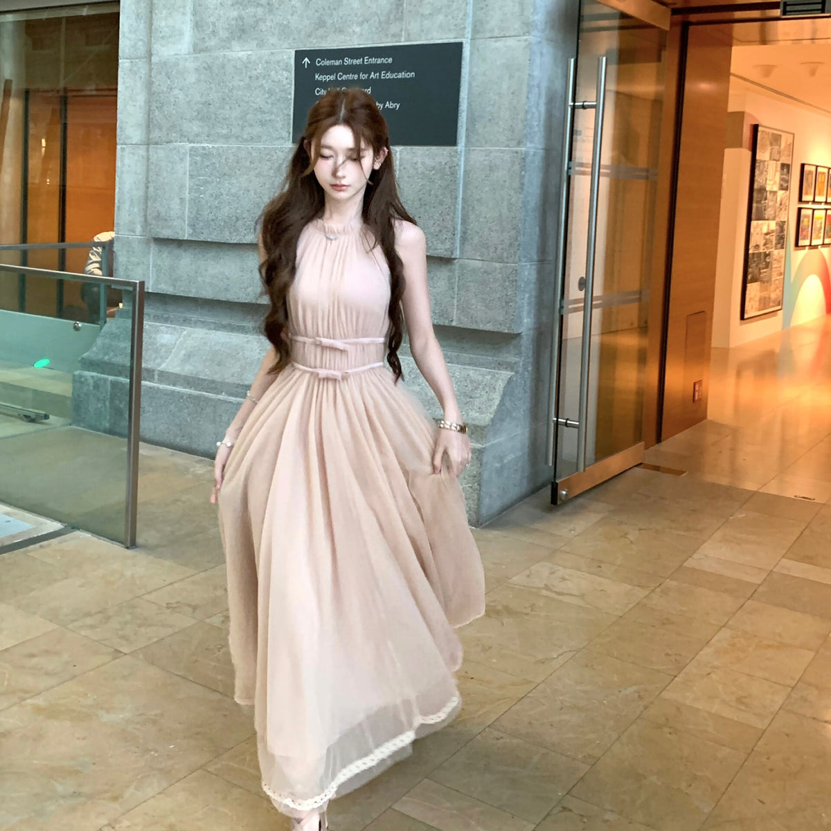 【dress】バックリボンチュールロングワンピース N3217