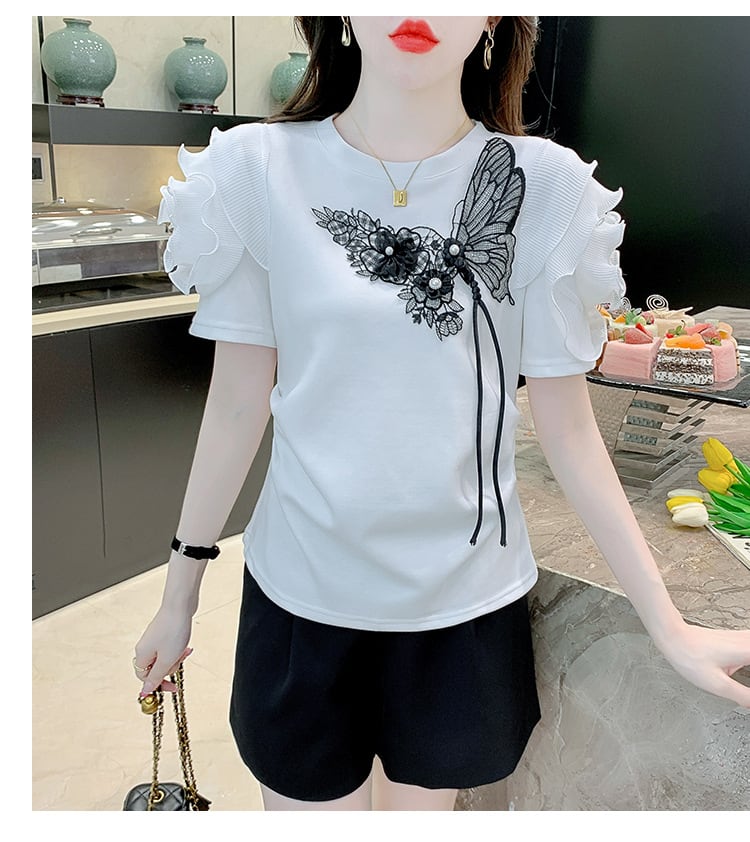 【tops】デザインフリルTシャツG21538