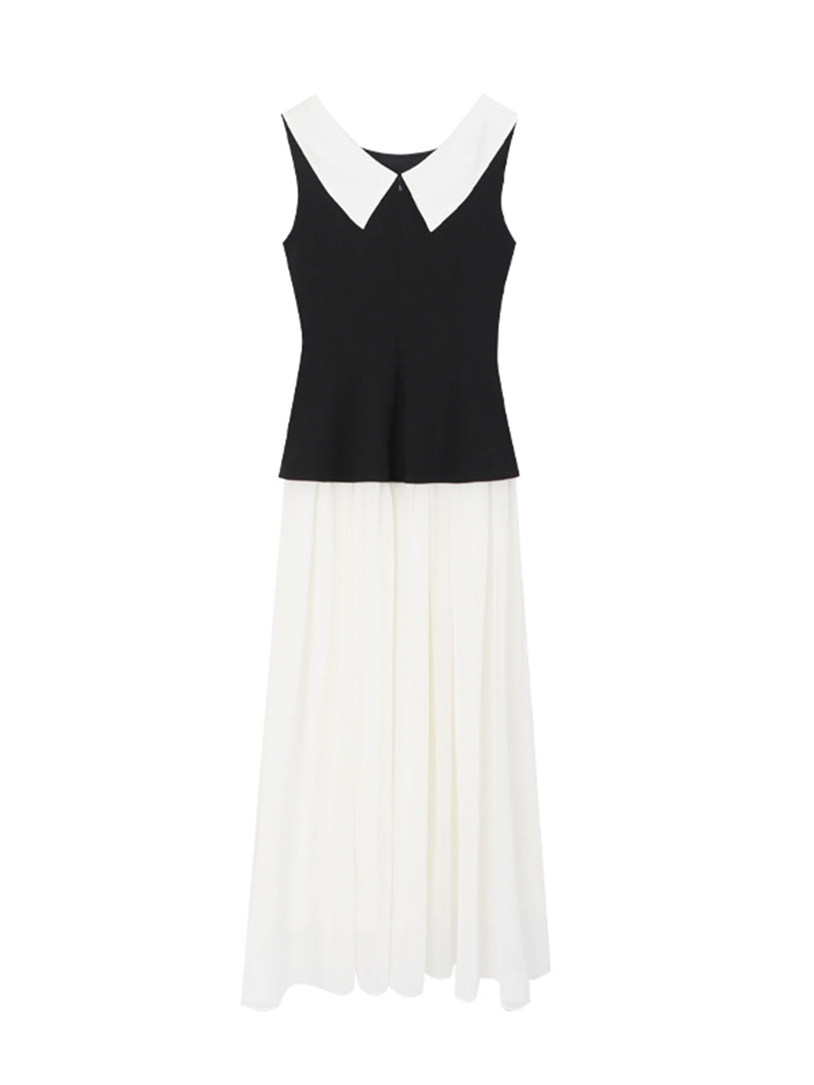 【dress】ノースリーブ配色ロングワンピース Q8749