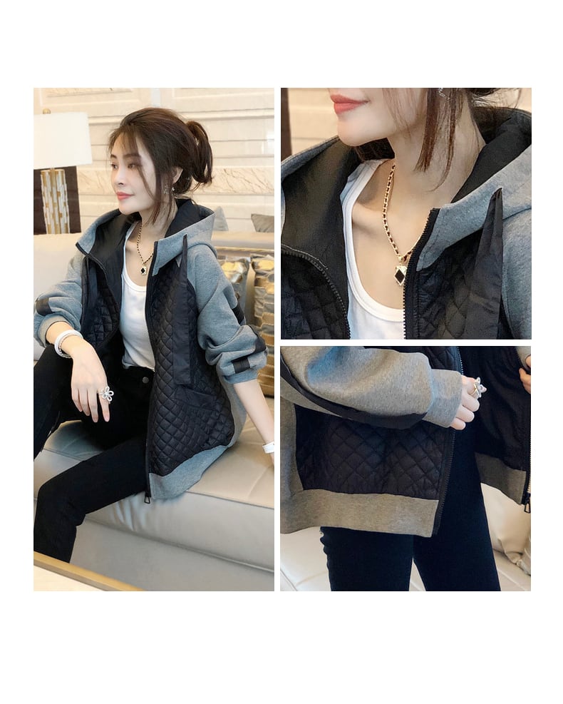 【outer】知的で品の良いフード付き長袖ゆったり秋新作INS風着回し切り替えジャケットW0415