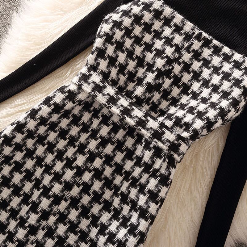 【set】好感度UP!気質満点レトロ秋冬新作長袖トップス+着痩せキャミワンピース2点セット G4406