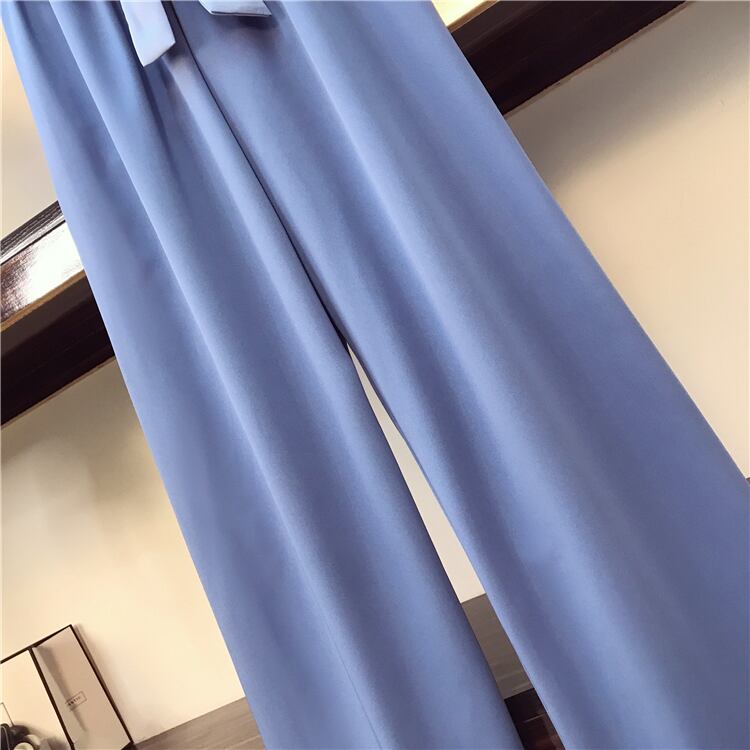【set】オシャレ度満点〜蝶々結びVネックブラウス+無地ガウチョパンツおしゃれセットアップ