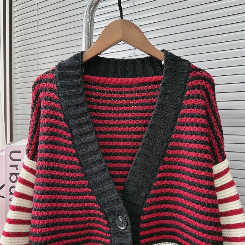 【outer】ボーダー柄ニットカーデ M26888