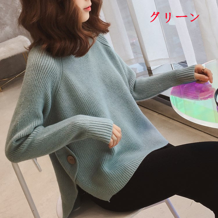 【tops】ハーフネック長袖ニットセーターF8353