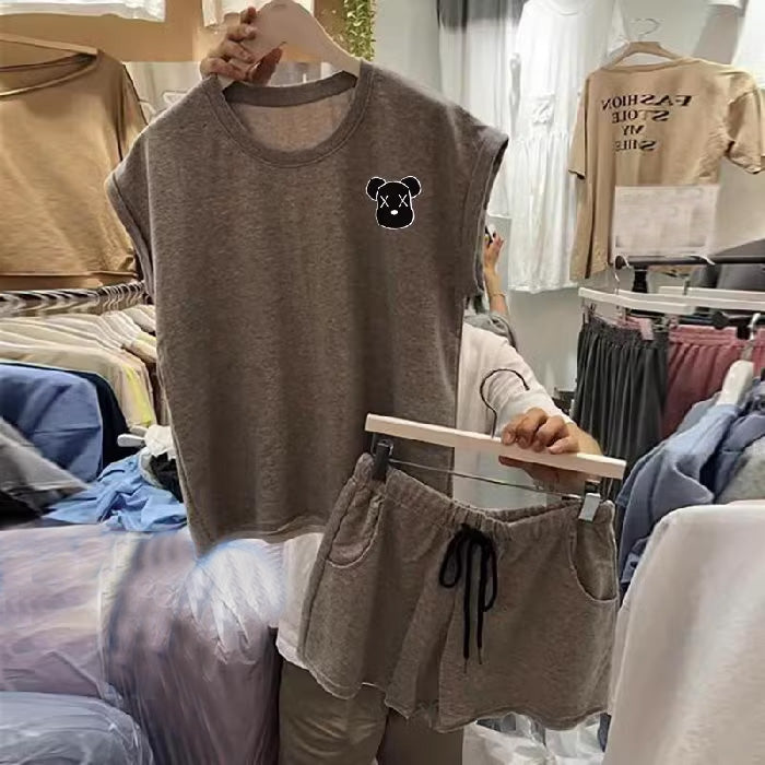 【set】4色動物柄Tシャツ+ショートパンツ2点セットF7762