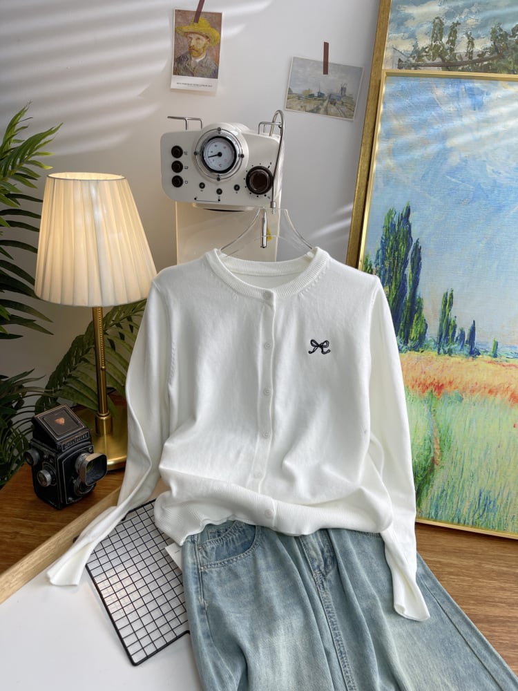 【outer】リボン刺繍ニットカーデ M26314