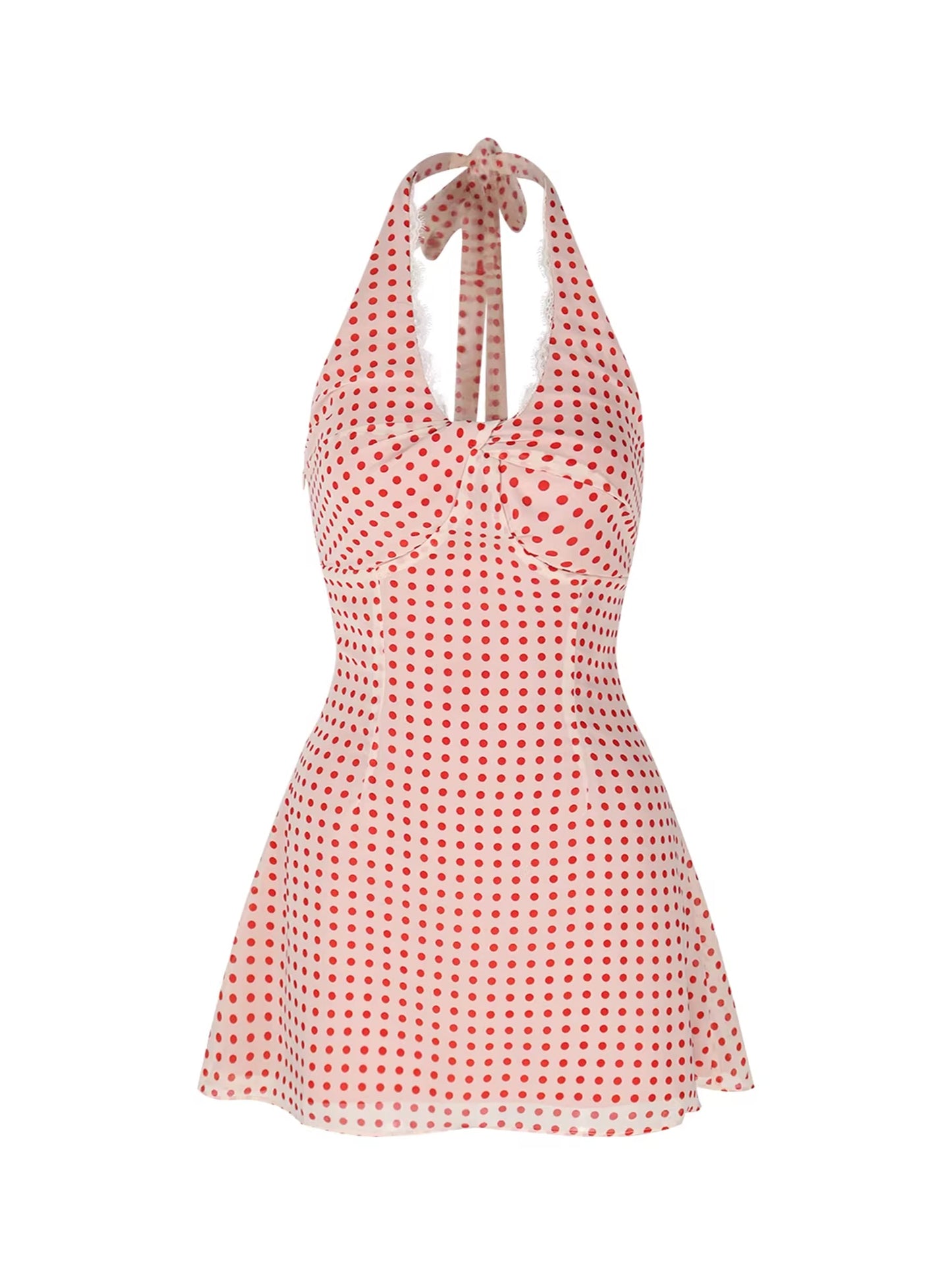 【dress】ドット柄ホルターネックミニワンピース Q8497