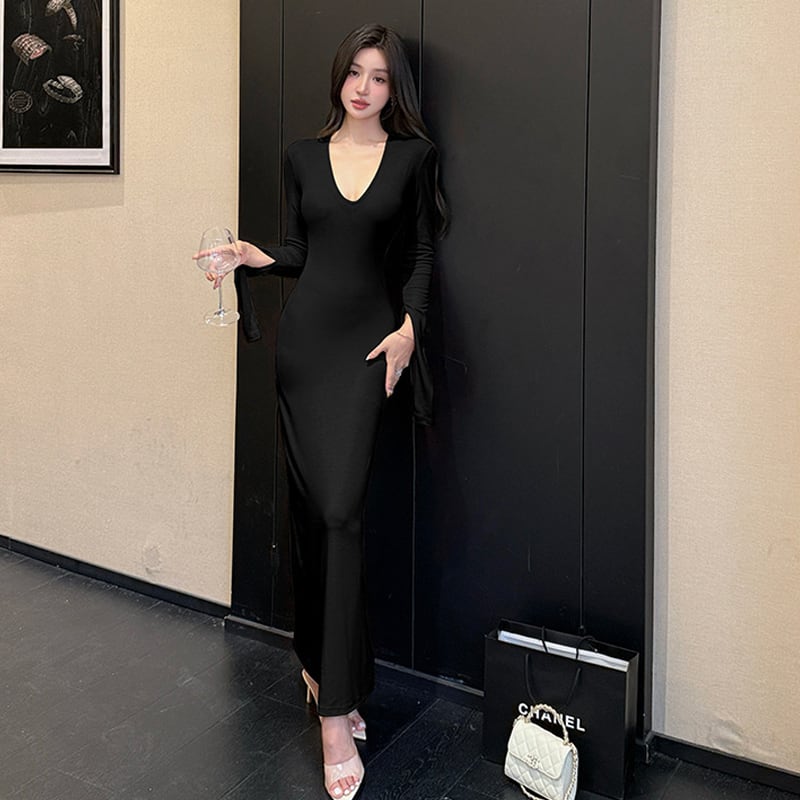【dress】バックオープンニットワンピース Q6909