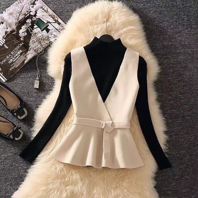 【tops】2色ウェスト絞り無地ジレF6303