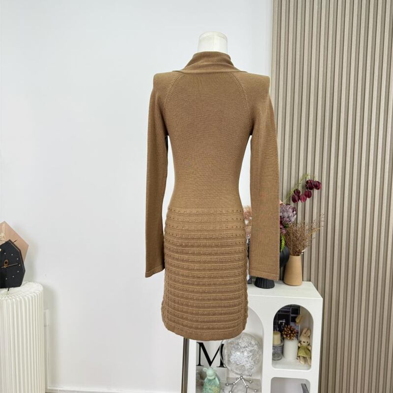【dress】クロスネックニットワンピース Q7586