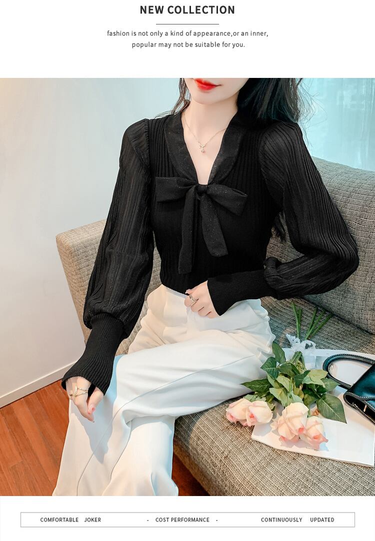 【tops】Vネック切り替えニットブラウスG16806