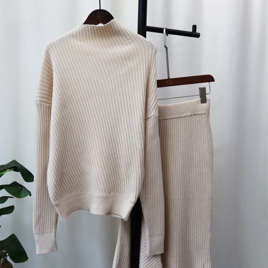 【set】イレギュラースカート×ニットトップスセット N2007