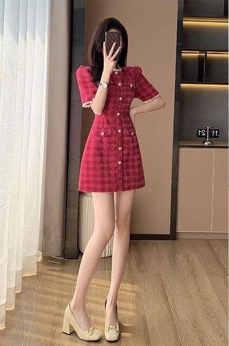 【dress】OL通勤チェック柄ワンピースF7330