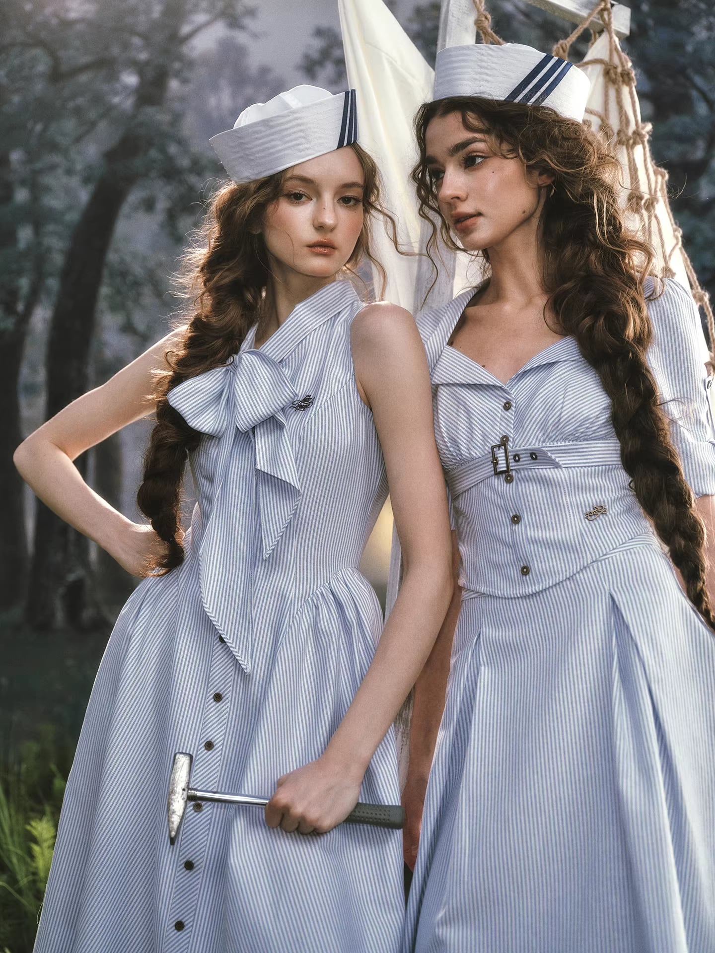 【dress】リボン付きストライプ柄ベストワンピース Q8458