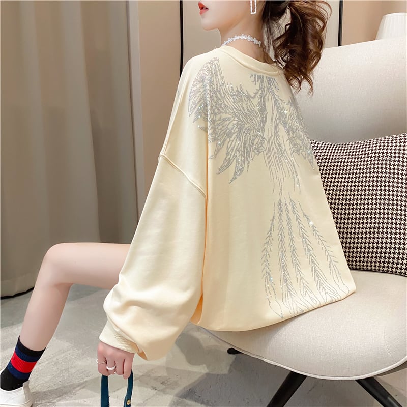 【tops】女性力を高める〜ラウンドネック長袖ファッションゆったり着回しパーカーW0262