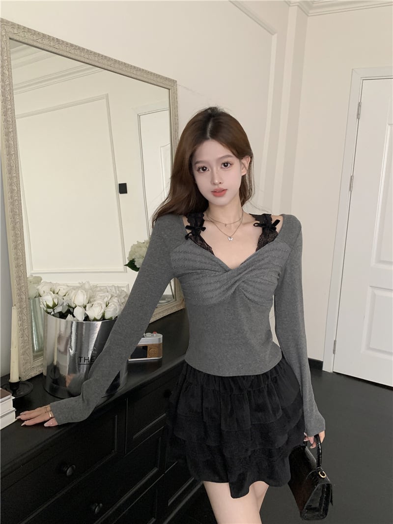 【tops】レース切り替えトップス M27422