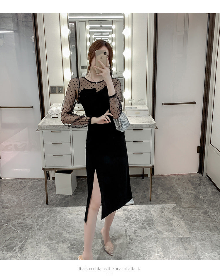 【dress】メッシュ切り替えデートワンピースG22718