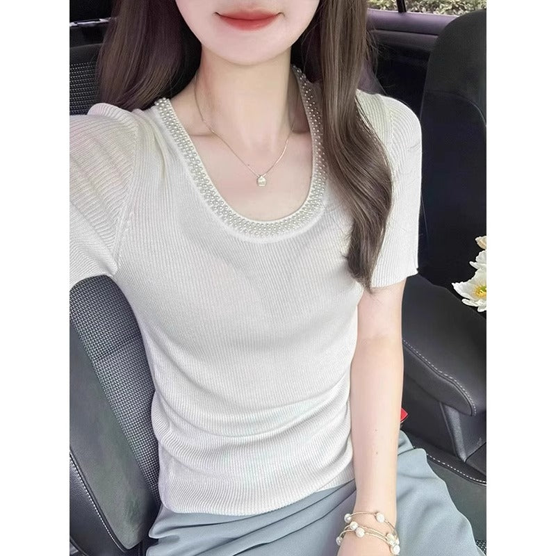 【tops】UネックニットTシャツG22040