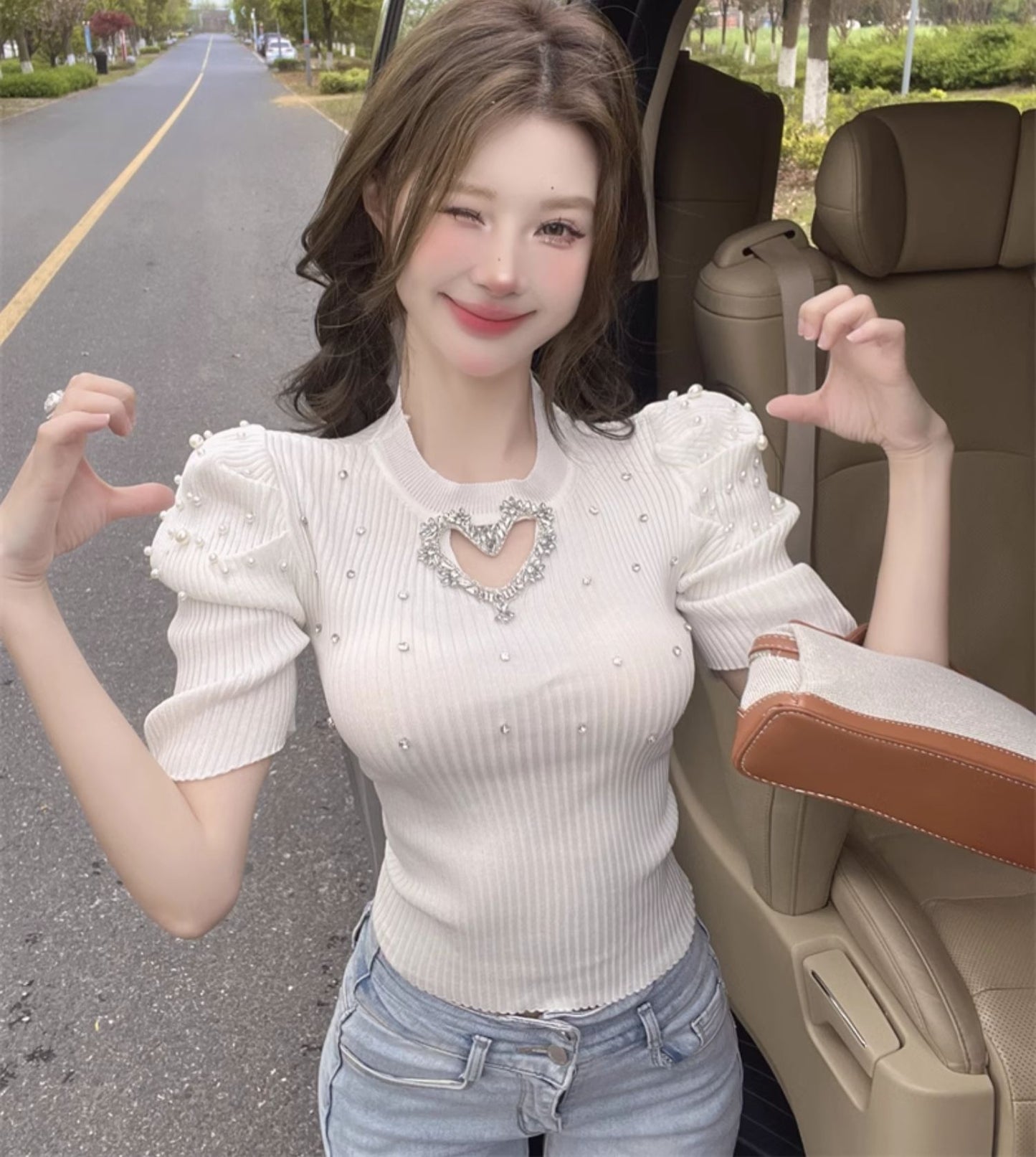 【tops】パフスリーブニットTシャツG22047