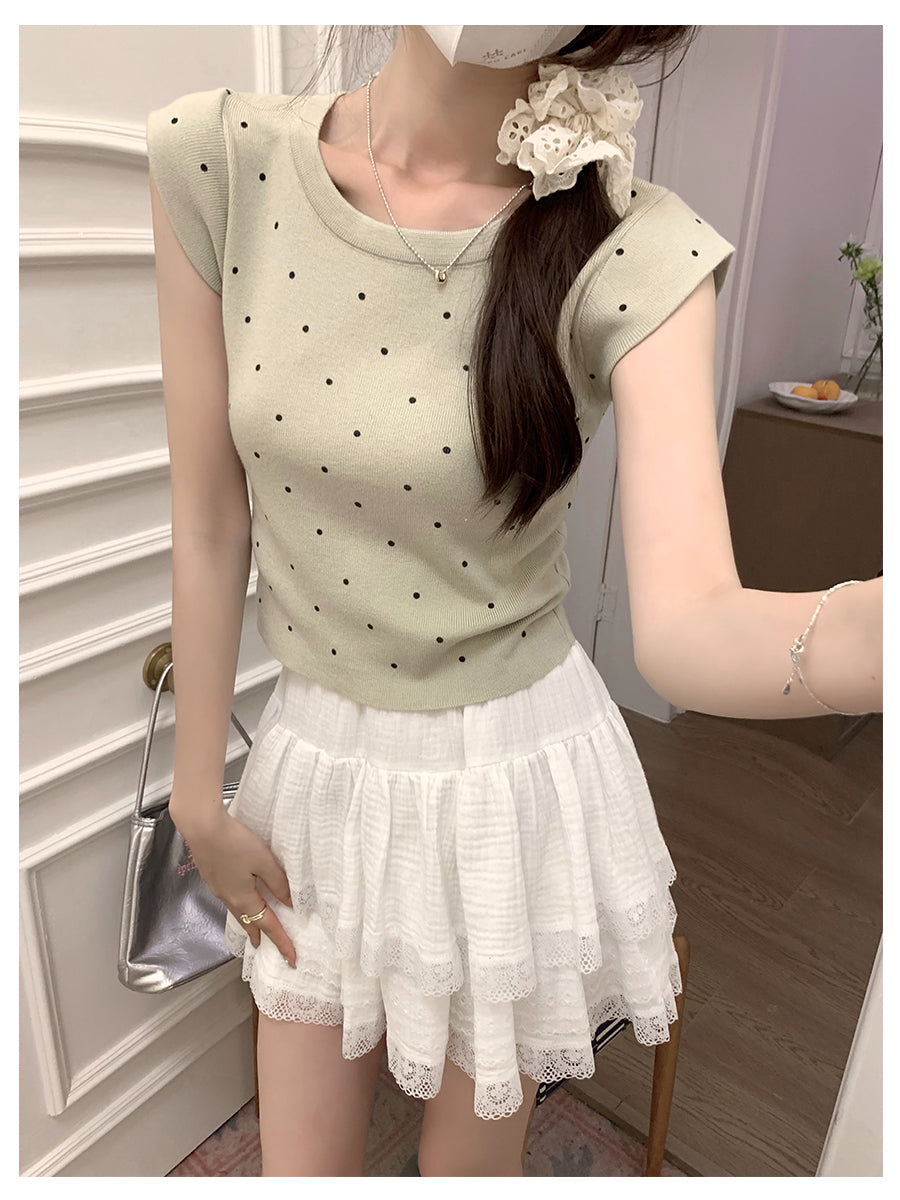 【tops】ドット柄ニットタンクトップG22064