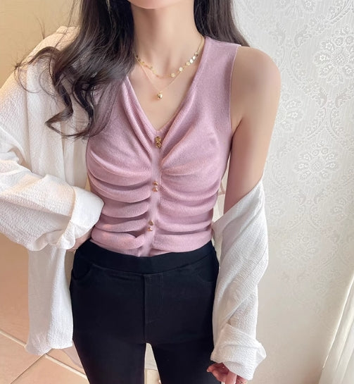 【tops】ノースリーブニットタンクトップG22152