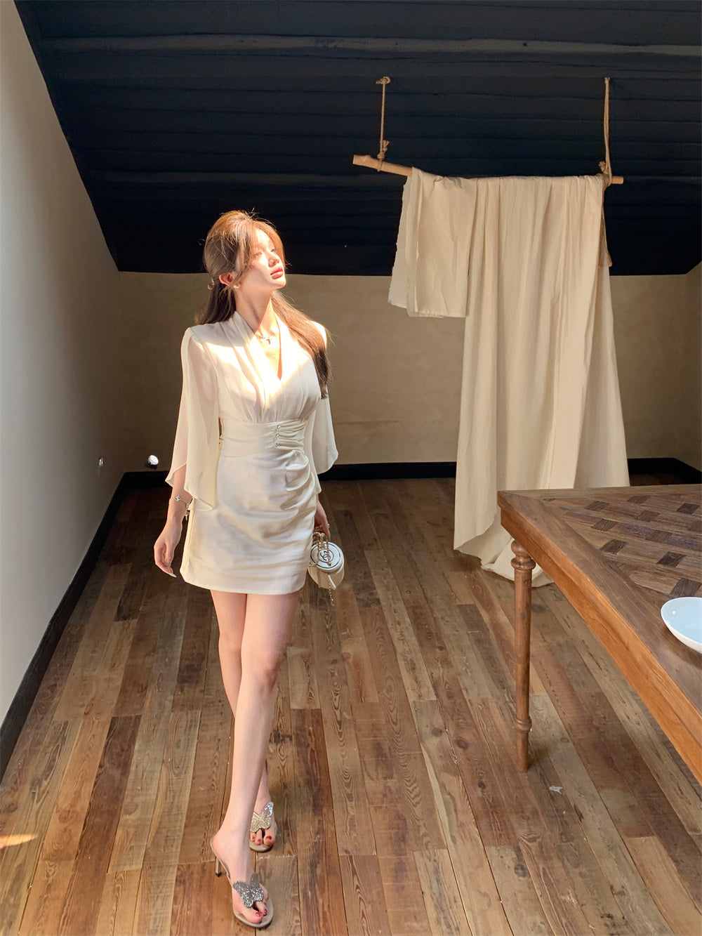 【dress】VネックシフォンデートワンピースG22282