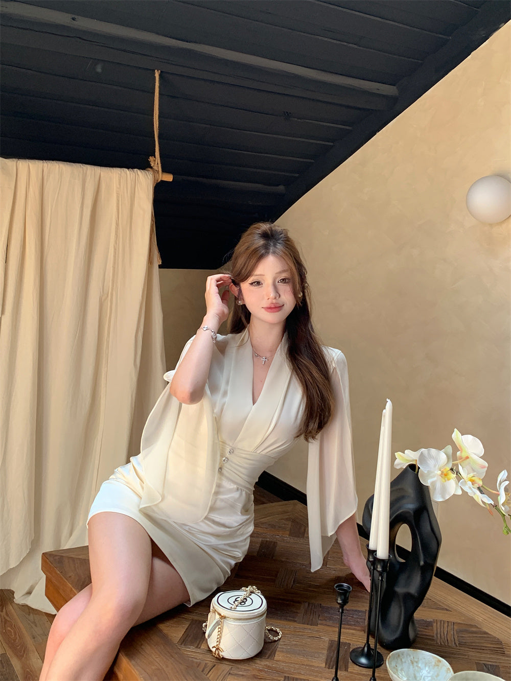 【dress】VネックシフォンデートワンピースG22282