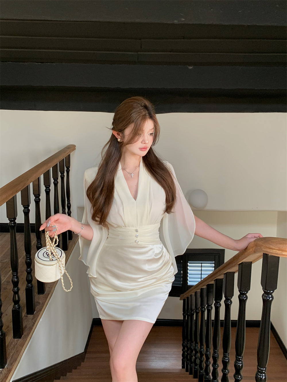 【dress】VネックシフォンデートワンピースG22282