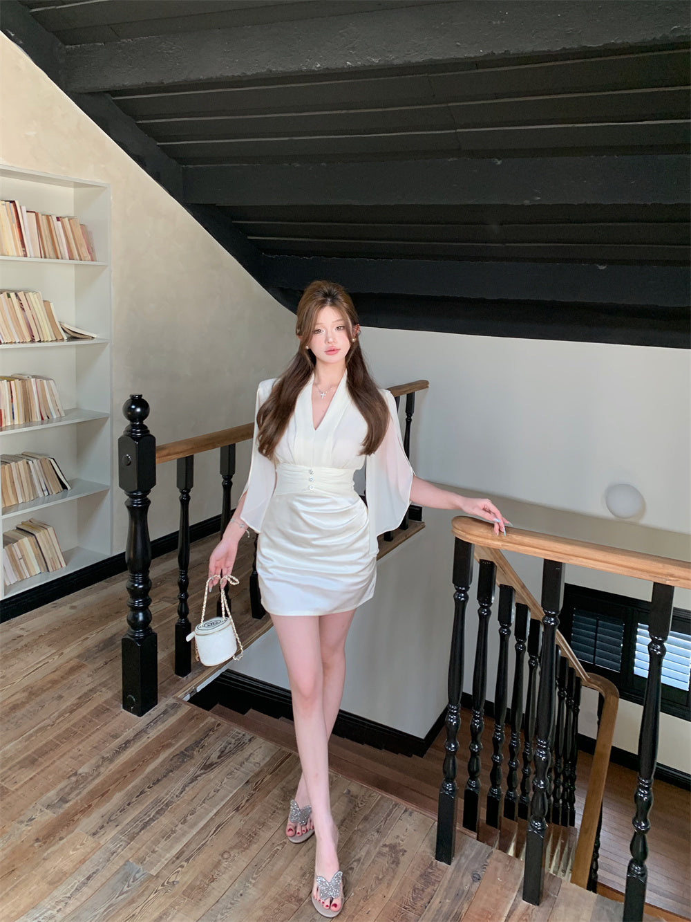 【dress】VネックシフォンデートワンピースG22282
