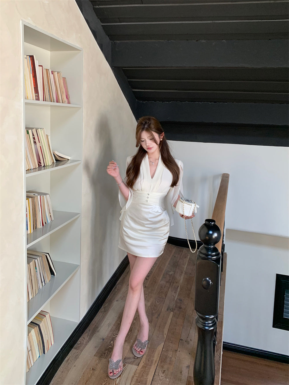 【dress】VネックシフォンデートワンピースG22282