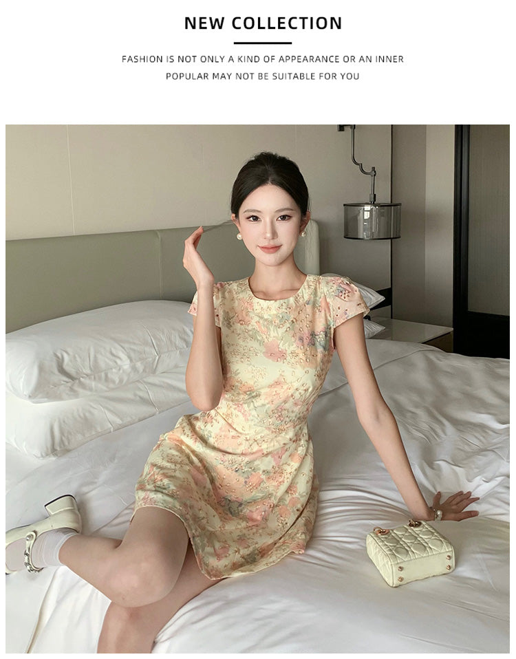 【dress】プリントバックで綺麗デートワンピースG22283