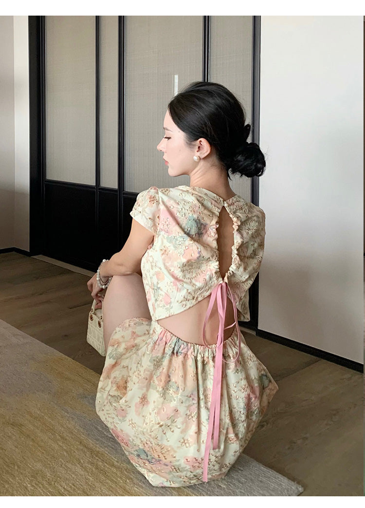 【dress】プリントバックで綺麗デートワンピースG22283