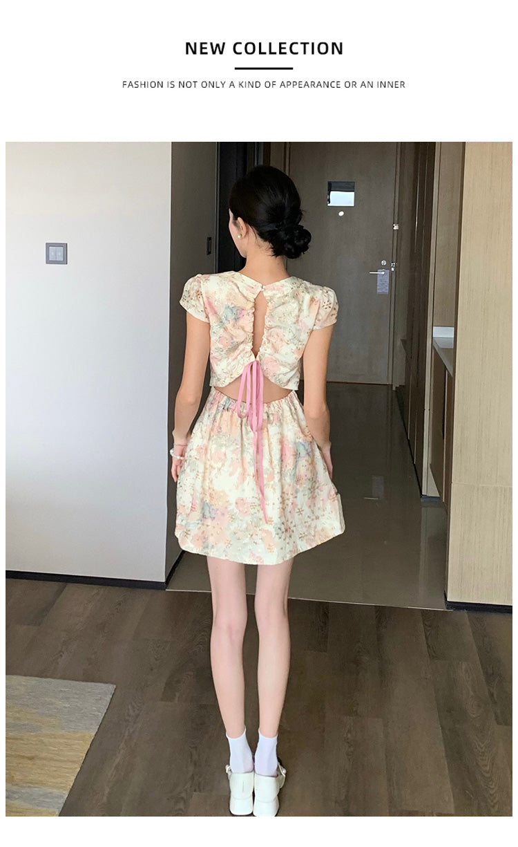 【dress】プリントバックで綺麗デートワンピースG22283