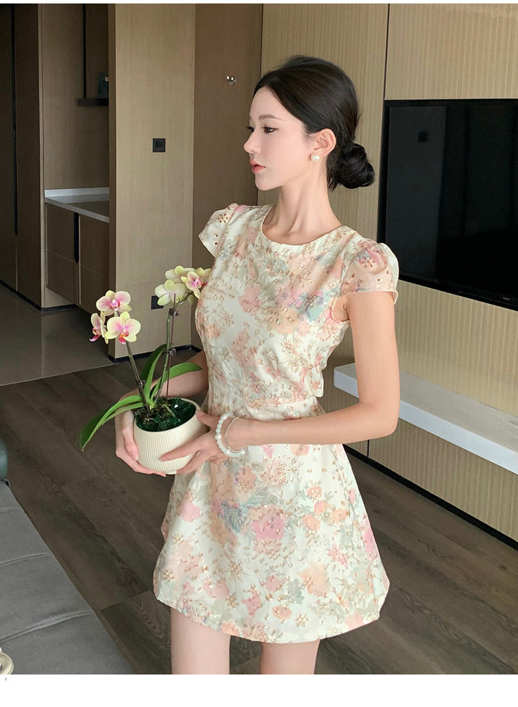 【dress】プリントバックで綺麗デートワンピースG22283