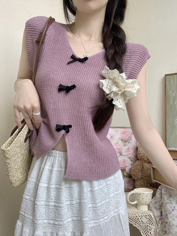 【tops】VネックリボンニットトップスG22285