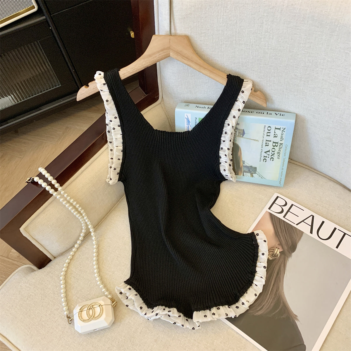 【tops】ドット柄スクエアネックキャミソールG22366