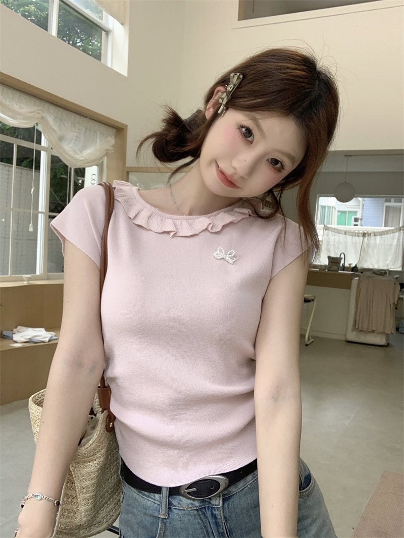 【tops】ラウンドネックニットトップスG22371