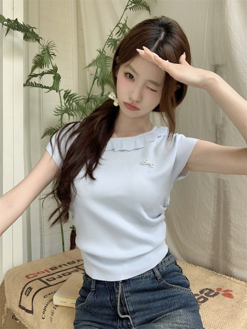 【tops】ラウンドネックニットトップスG22371
