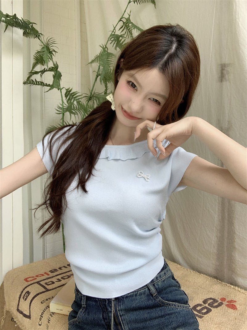 【tops】ラウンドネックニットトップスG22371
